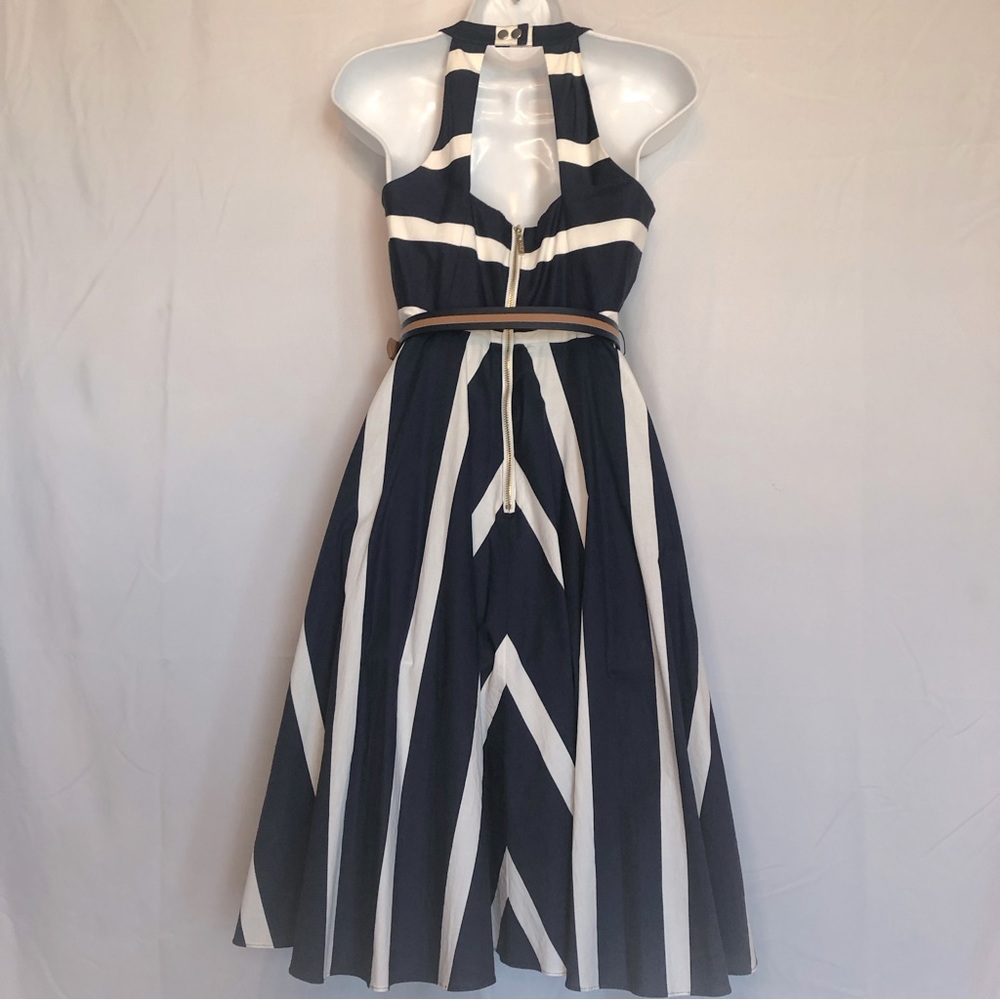Eliza J Navy Blue And White Striped Fit And Flare Dress - Picture 8 of 15